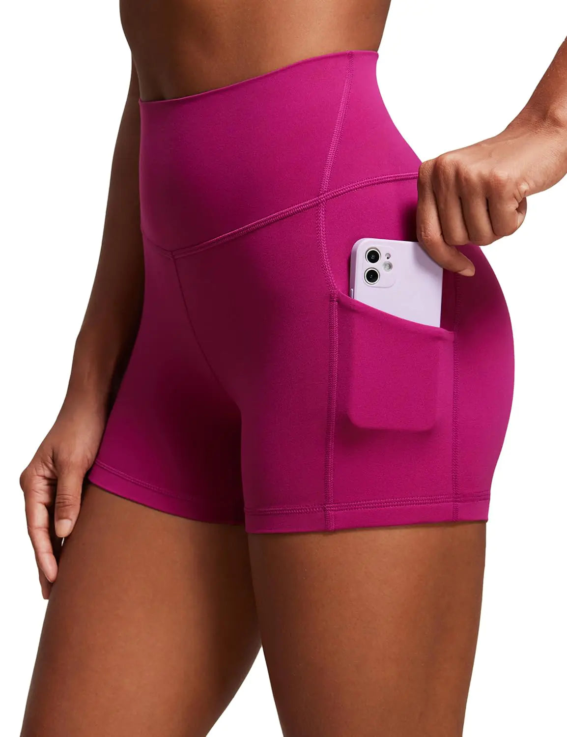 CRZ YOGA Womens Butterluxe Biker Shorts with Pockets 3 Inches - High Waisted Volleyball Workout Athletic Yoga Shorts Magenta Purple Small